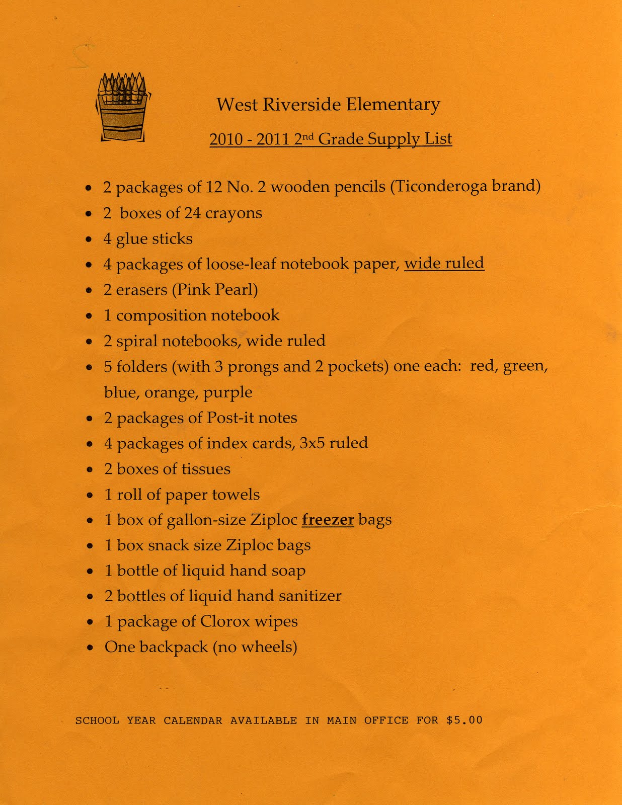 Supply Lists West Riverside PTA